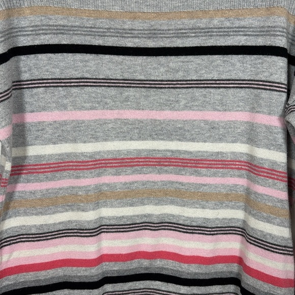 Talbots Striped Gray Pink Sweater Medium Cotton Rayon Cashmere Lightweight - Picture 5 of 6